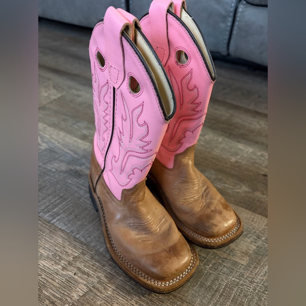 Old West Pink and Brown Western Cowgirl Boots size 10c - Picture 3 of 9